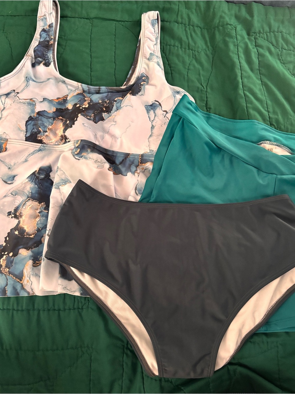 Women’s Teal & Gray Two-Piece Swim Set - Stylish Tankini and Full Briefs